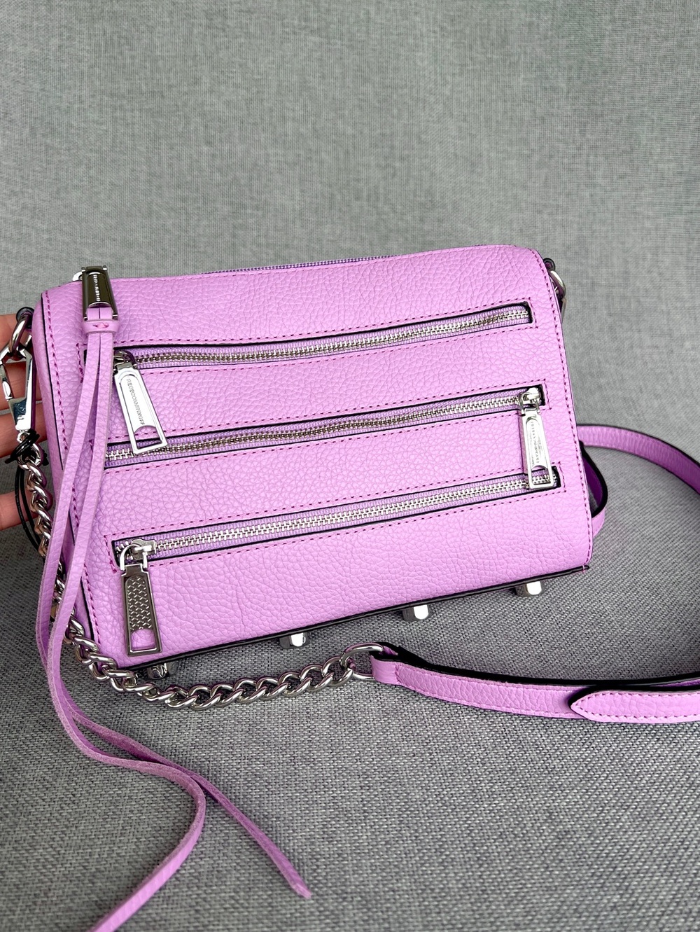 REBECCA MINKOFF 5 zip leather crossbody bag on partial chain